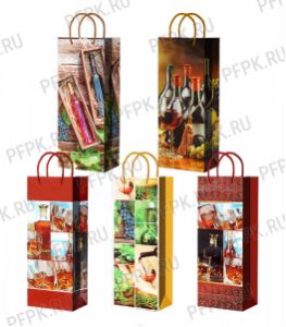 Сумочка бумажная под бутылку 123х362х78 МЕГА (B) В25-416/417/418/419/420 (Вино) [10/200]