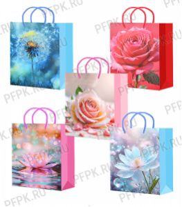 Сумочка бумажная 11х13х6 МЕГА (S) S25-113/114/115/116/117 (Цветы) [10/200]