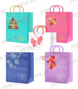 НГ сумочка бумажная 18х22х10 МЕГА (M) M25-241/242/243/244/245 (Шары, Снежинки) [10/200]