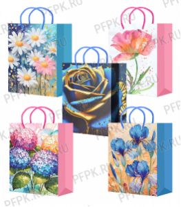 Сумочка бумажная 22х31х10 МЕГА (ML) ML26-736/737/738/739/740 (Прекрасные цветы) [10/200]