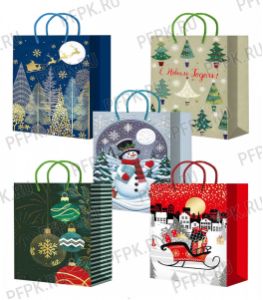 НГ сумочка бумажная 14х20х6,5 МЕГА (MS) MS25-631/632/633/634/635 (Снеговики, Елочки) [10/200]