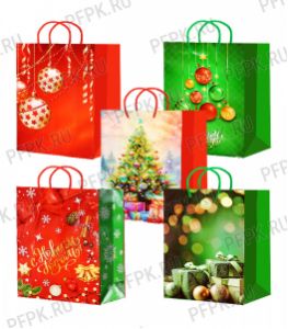 НГ сумочка бумажная 22х31х10 МЕГА (ML) ML25-721/722/723/724/725 (Шарики, Подарки) [10/200]