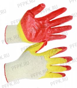 Перчатки х/б с 2-м латексным покрытием ПРОФИ Оранжево-желтые [10/100]
