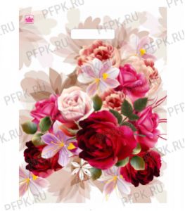 МАЛАХИТ, вырубная ручка, 31х40+3 (60мкм) ГЛЯНЕЦ, ТИКО Пионы на бежевом [50/500]