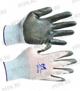 Перчатки нейлоновые с нитриловым обливом (35 гр) Белые с черным обливом [12/960]