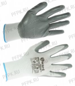 Перчатки нейлоновые с нитриловым обливом (35 гр) Белые с серым обливом [12/924]