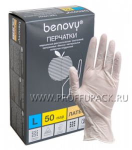 Перчатки латексные смотровые медицинские опудренные (уп. 100 шт.) L (Benovy) [1/10]