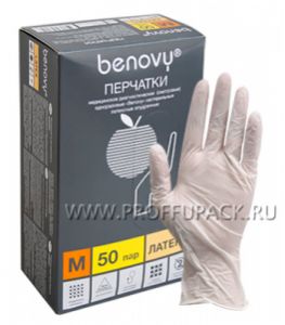 Перчатки латексные смотровые медицинские опудренные (уп. 100 шт.) M (Benovy) [1/10]