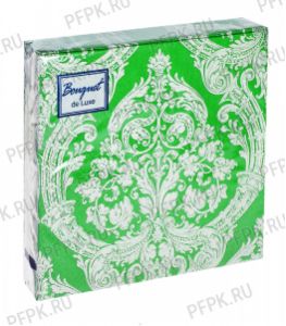 Салфетки бум. DESNA BOUQUET de LUXE 24х24, 3-сл.,с рис. (25 листов) Royal (серебро) на зеленом [15/15]