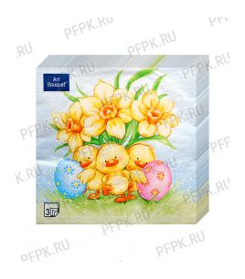 Салфетки бум. DESNA BOUQUET 33х33, 3-сл.,с рис. (20 листов) Пасха.Пасхальные утята [12/12]