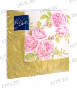 Салфетки бум. BOUQUET 33х33, 3-сл.,с рис. (20 листов) Розы в золотой рамке [12/12]