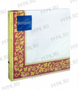 Салфетки бум. DESNA BOUQUET 33х33, 3-сл.,с рис. (20 листов) Золотые узоры. Бордовый фон [12/12]