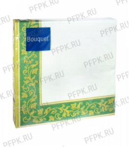 Салфетки бум. BOUQUET 33х33, 3-сл.,с рис. (20 листов) Золотые узоры. Зеленый фон [12/12]