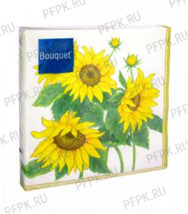 Салфетки бум. BOUQUET 33х33, 3-сл.,с рис. (20 листов) Подсолнухи в золотой рамке [12/12]