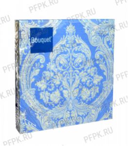 Салфетки бум. DESNA BOUQUET 33х33, 3-сл.,с рис. (20 листов) Royal (серебро) на синем [12/12]