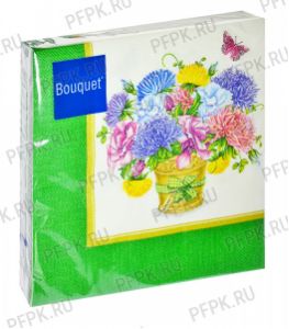 Салфетки бум. DESNA BOUQUET 33х33, 3-сл.,с рис. (20 листов) Скатерть с камелиями.Зеленый с перламутром [12/12]