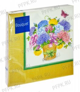 Салфетки бум. DESNA BOUQUET 33х33, 3-сл.,с рис. (20 листов) Скатерть с камелиями.Золотой [12/12]