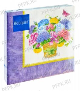 Салфетки бум. BOUQUET 33х33, 3-сл.,с рис. (20 листов) Скатерть с камелиями.Лиловый с перламутром [12/12]