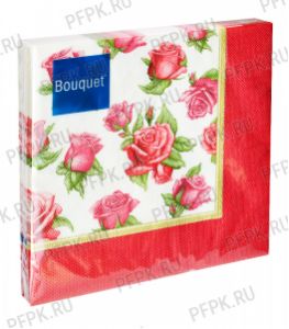Салфетки бум. BOUQUET 33х33, 3-сл.,с рис. (20 листов) Скатерть с красными розами [12/12]
