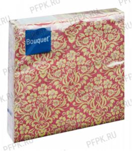 Салфетки бум. DESNA BOUQUET 33х33, 3-сл.,с рис. (20 листов) Орнамент с цветами.Золото на бордовом [12/12]