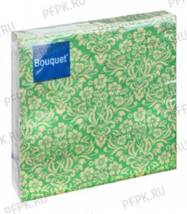 Салфетки бум. DESNA BOUQUET 33х33, 3-сл.,с рис. (20 листов) Орнамент с цветами.Золото на зеленом [12/12]