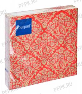 Салфетки бум. DESNA BOUQUET 33х33, 3-сл.,с рис. (20 листов) Орнамент с цветами.Золото на красном [12/12]