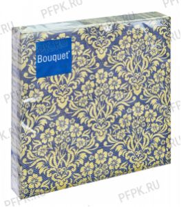 Салфетки бум. DESNA BOUQUET 33х33, 3-сл.,с рис. (20 листов) Орнамент с цветами.Золото на синем [12/12]
