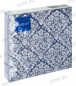 Салфетки бум. DESNA BOUQUET 33х33, 3-сл.,с рис. (20 листов) Орнамент с цветами.Серебро на синем [12/12]