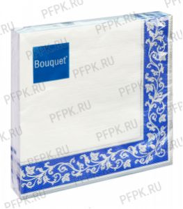 Салфетки бум. BOUQUET 33х33, 3-сл.,с рис. (20 листов) Серебряные узоры. Синий фон [12/12]