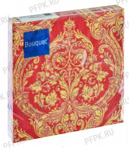Салфетки бум. BOUQUET 33х33, 3-сл.,с рис. (20 листов) Royal (золото) на бордовом [12/12]