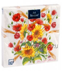 Салфетки бум. DESNA BOUQUET 33х33, 3-сл.,с рис. (20 листов) Солнечный букет [12/12]