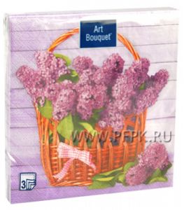 Салфетки бум. BOUQUET 33х33, 3-сл.,с рис. (20 листов) Корзина с сиренью [12/12]