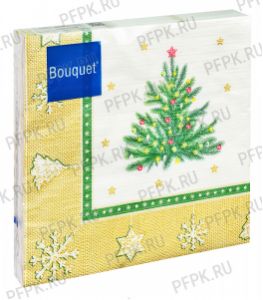 Салфетки НГ бум. BOUQUET 33х33, 3-сл.,с рис. (20 листов) Новогодний гобелен с елочкой.Золото [12/12]