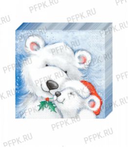 Салфетки НГ бум. DESNA BOUQUET 33х33, 3-сл.,с рис. (20 листов) Белые медведи [12/12]
