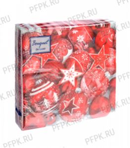 Салфетки НГ бум. DESNA BOUQUET de LUXE 24х24, 3-сл.,с рис. (25 листов) Новогодняя композиция. Красная [15/15]
