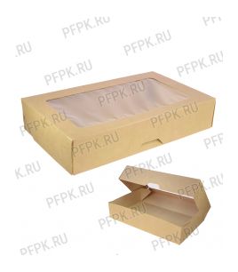 Коробка бум. V1000мл 200х120мм h40мм крафт (с окном) OneBox 1000/b [25/250]