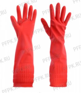 Перчатки резиновые хозяйственные с хлопковым напылением с удлиненной манжетой M (402-939)(Без ЧЗ) [1/60]