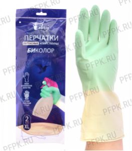 Перчатки латексные хозяйственные БИКОЛОР (мятно-белые) XL (BICOL04WG Libry)(Без ЧЗ) [1/144]