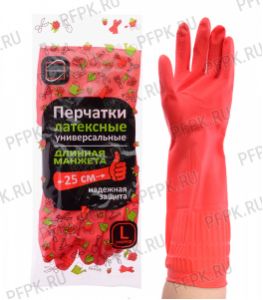 Перчатки латексные универсальные ДЛИННАЯ МАНЖЕТА КРАСНЫЕ L (КонтинентПак)(Без ЧЗ) [1/120]