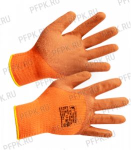 Перчатки зимние акриловые 3/4 ПЕНА Оранжевые с коричневым покрытием (уп.12 пар) [12/480]