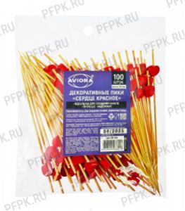 Пики для канапе СЕРДЦЕ КРАСНОЕ 12см (100 шт. в уп.) AVIORA (491-058) [1/50]