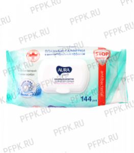 Салфетки влажн. ЧЗ AURA FAMILY с клапаном (уп. 144 шт.) С антибактериальным эффектом [1/12]