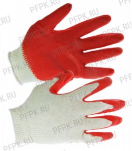 Перчатки х/б с 1-м латексным покрытием Красные 13-кл. [10/200]